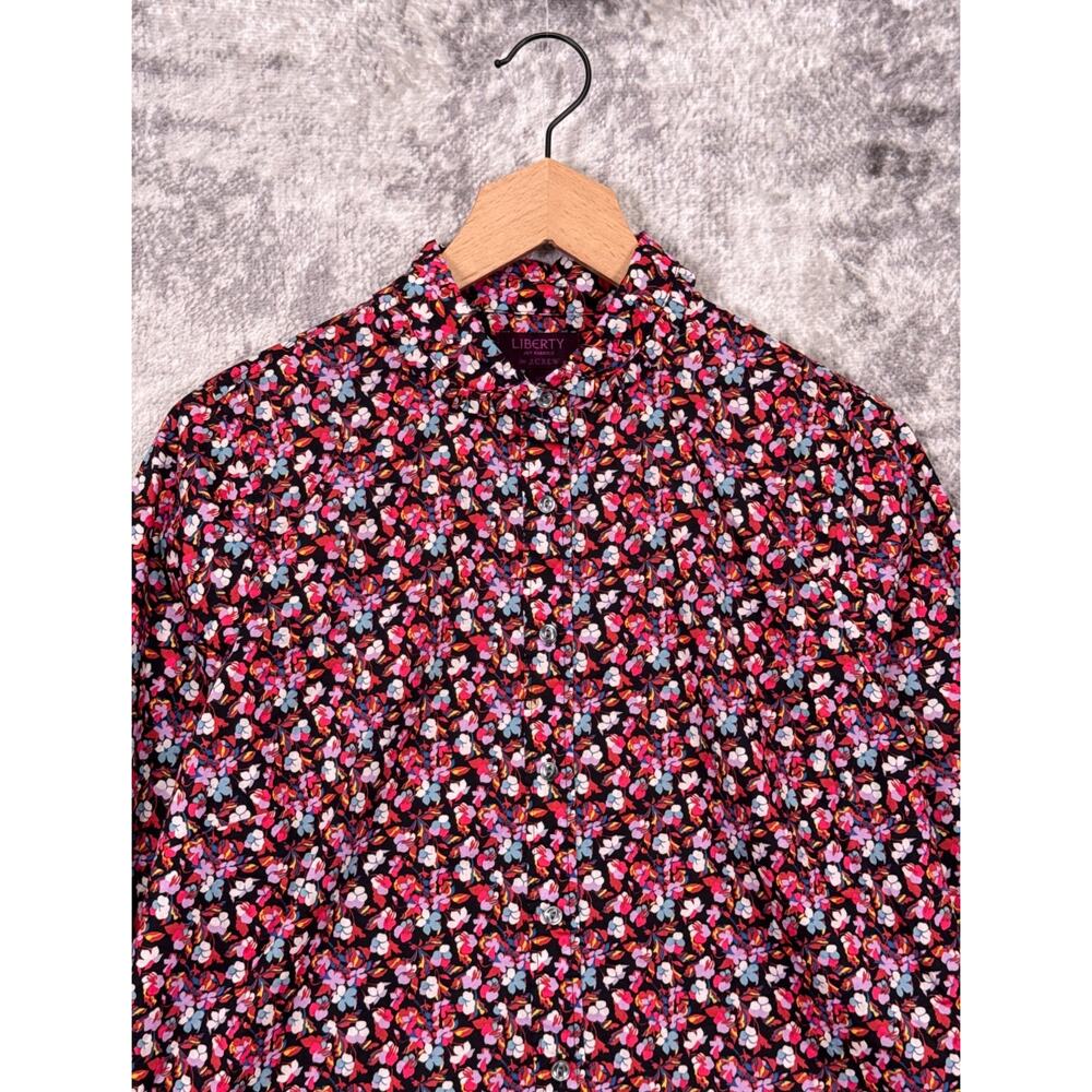 J. Crew Black Floral Button-Down Shirt with Pink, Red & Blue Flowers
